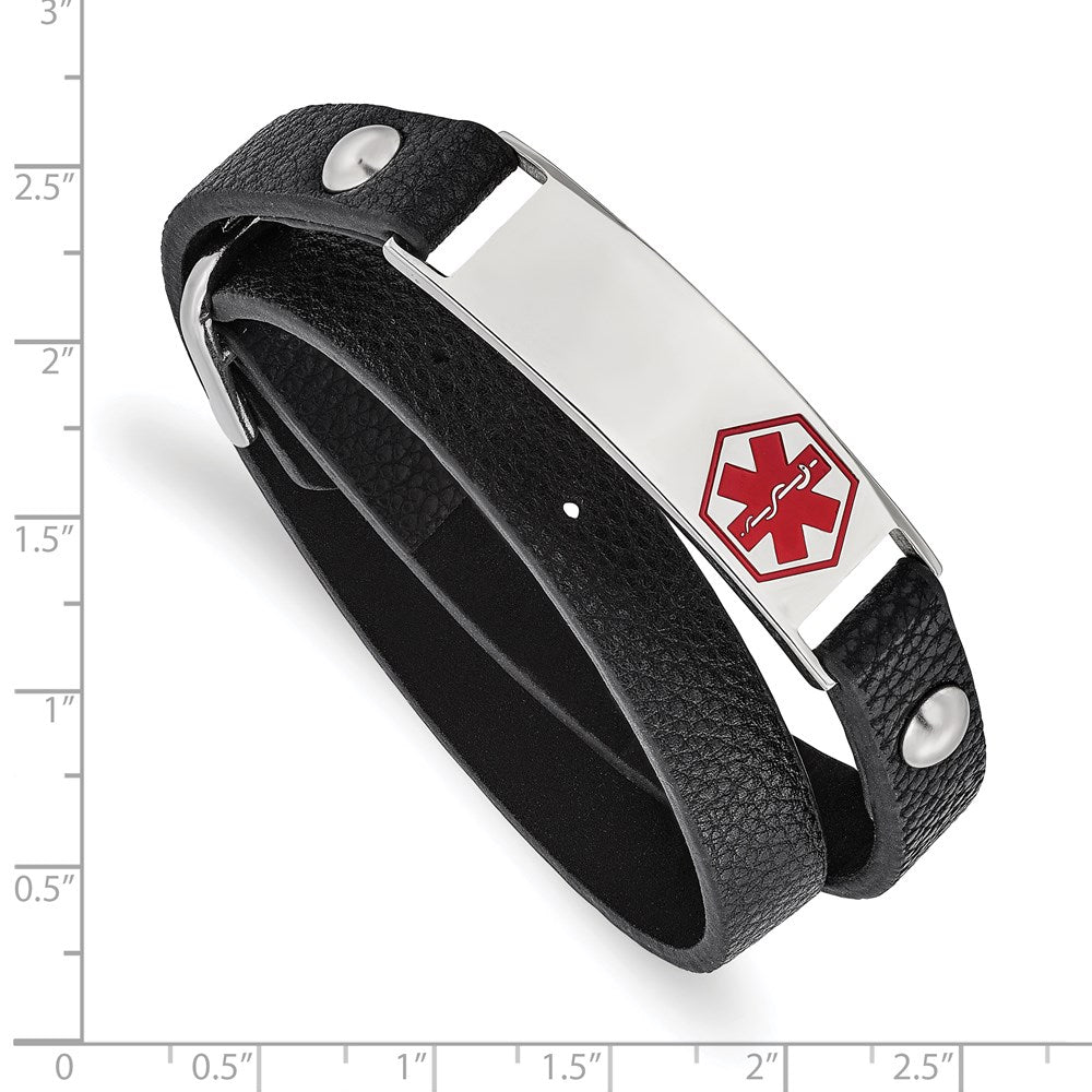 Alternate view of the Ladies Stainless Steel Leather Medical I.D. Wrap Bracelet, 6.75 Inch by The Black Bow Jewelry Co.