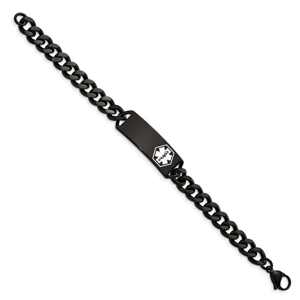 Alternate view of the Black Plated Stainless Steel White Enamel Medical I.D. Bracelet, 8 In by The Black Bow Jewelry Co.