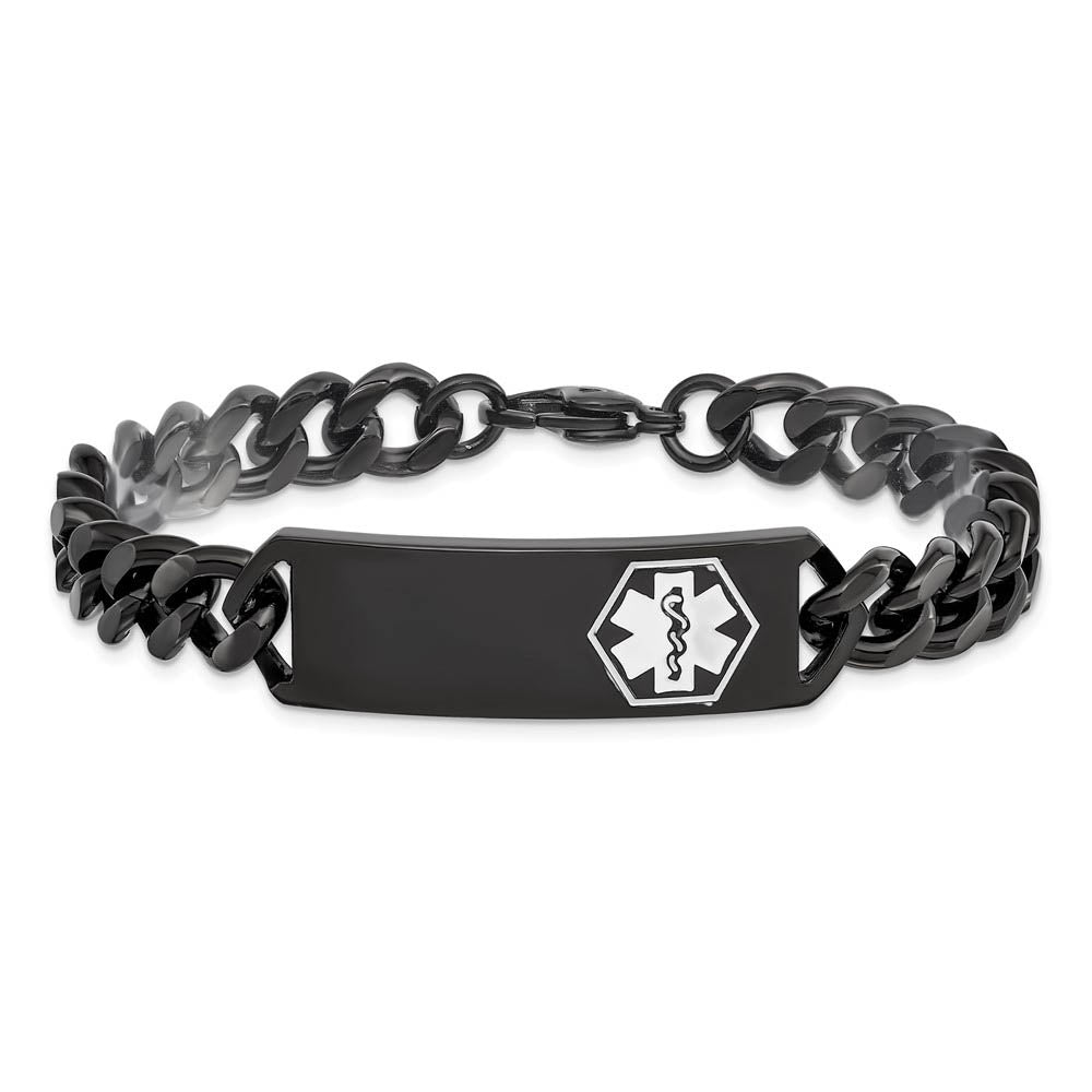 Alternate view of the Black Plated Stainless Steel White Enamel Medical I.D. Bracelet, 8 In by The Black Bow Jewelry Co.