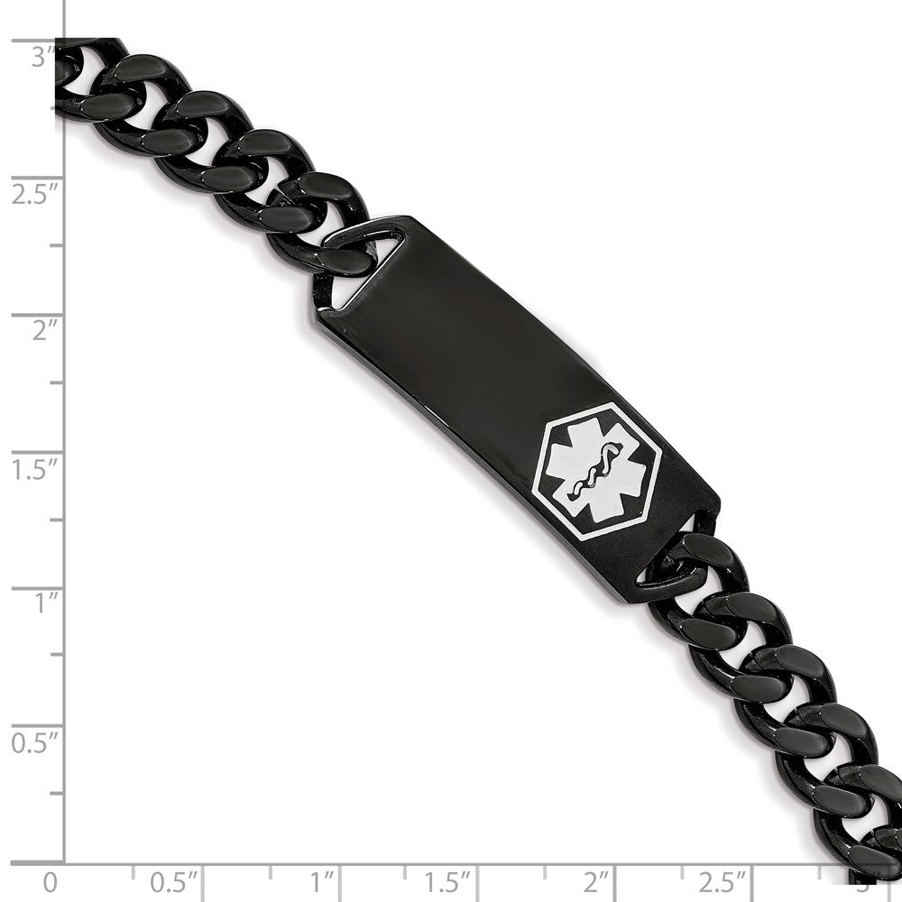 Alternate view of the Black Plated Stainless Steel White Enamel Medical I.D. Bracelet, 8 In by The Black Bow Jewelry Co.
