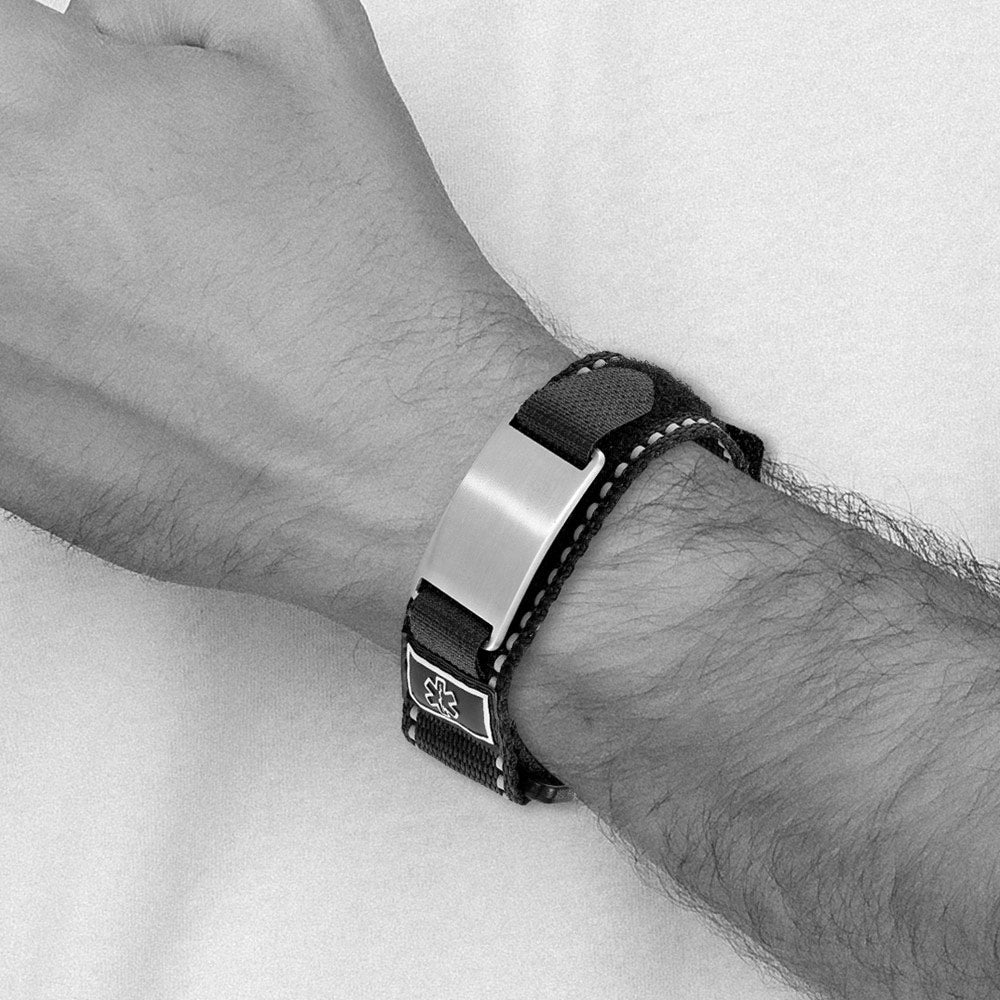 Alternate view of the 24mm Stainless Steel Black Nylon Velcro Medical I.D. Bracelet, 6-8.5in by The Black Bow Jewelry Co.