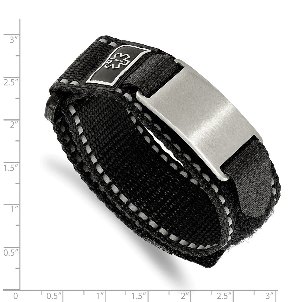 Alternate view of the 24mm Stainless Steel Black Nylon Velcro Medical I.D. Bracelet, 6-8.5in by The Black Bow Jewelry Co.