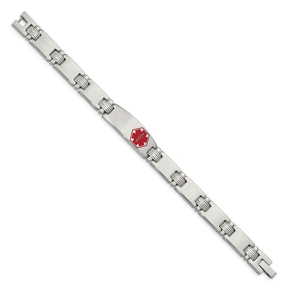 Alternate view of the Men's 11mm Stainless Steel Red Enamel Medical I.D. Bracelet, 8.25 Inch by The Black Bow Jewelry Co.