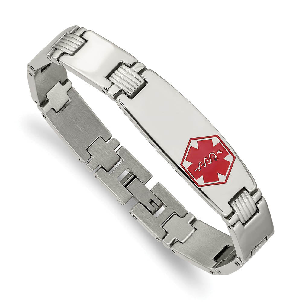 Alternate view of the Men's 11mm Stainless Steel Red Enamel Medical I.D. Bracelet, 8.25 Inch by The Black Bow Jewelry Co.