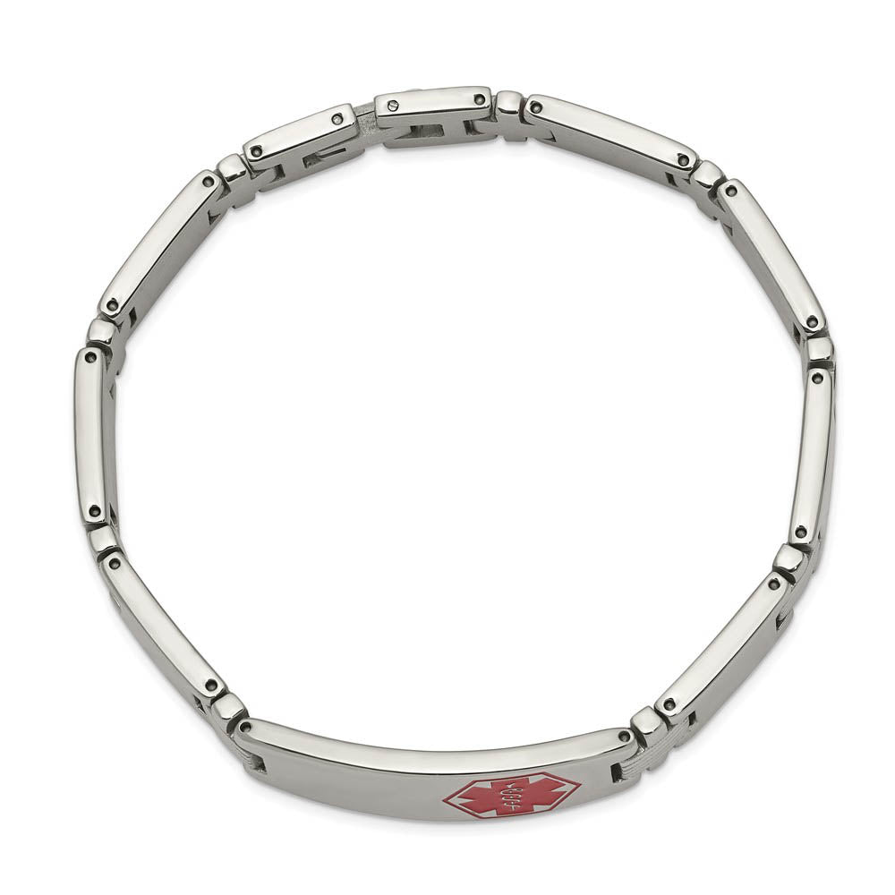 Alternate view of the Men's 11mm Stainless Steel Red Enamel Medical I.D. Bracelet, 8.25 Inch by The Black Bow Jewelry Co.