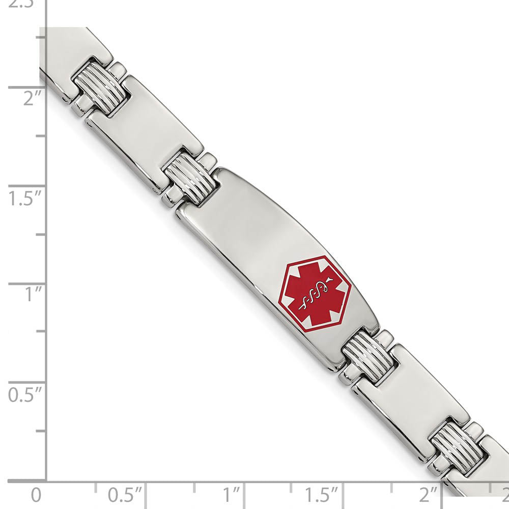 Alternate view of the Men's 11mm Stainless Steel Red Enamel Medical I.D. Bracelet, 8.25 Inch by The Black Bow Jewelry Co.