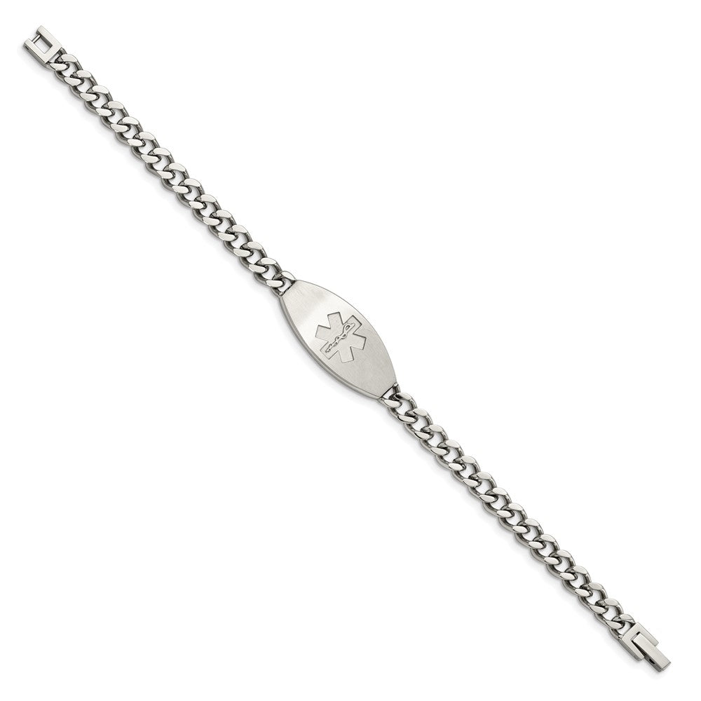 Alternate view of the Stainless Steel Brushed Oval Medical I.D. Curb Bracelet, 8.5 Inch by The Black Bow Jewelry Co.