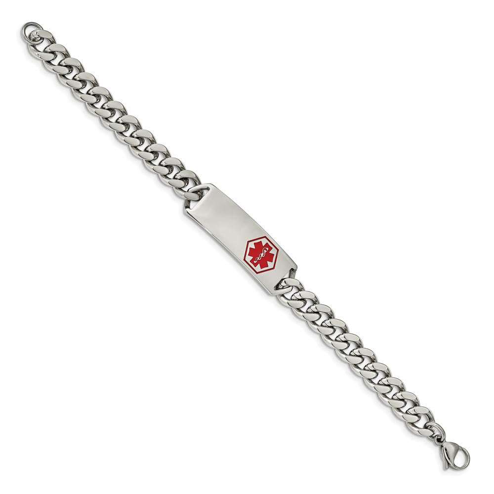 Alternate view of the Men's Stainless Steel Red Enamel Medical I.D. Curb Bracelet, 8 Inch by The Black Bow Jewelry Co.