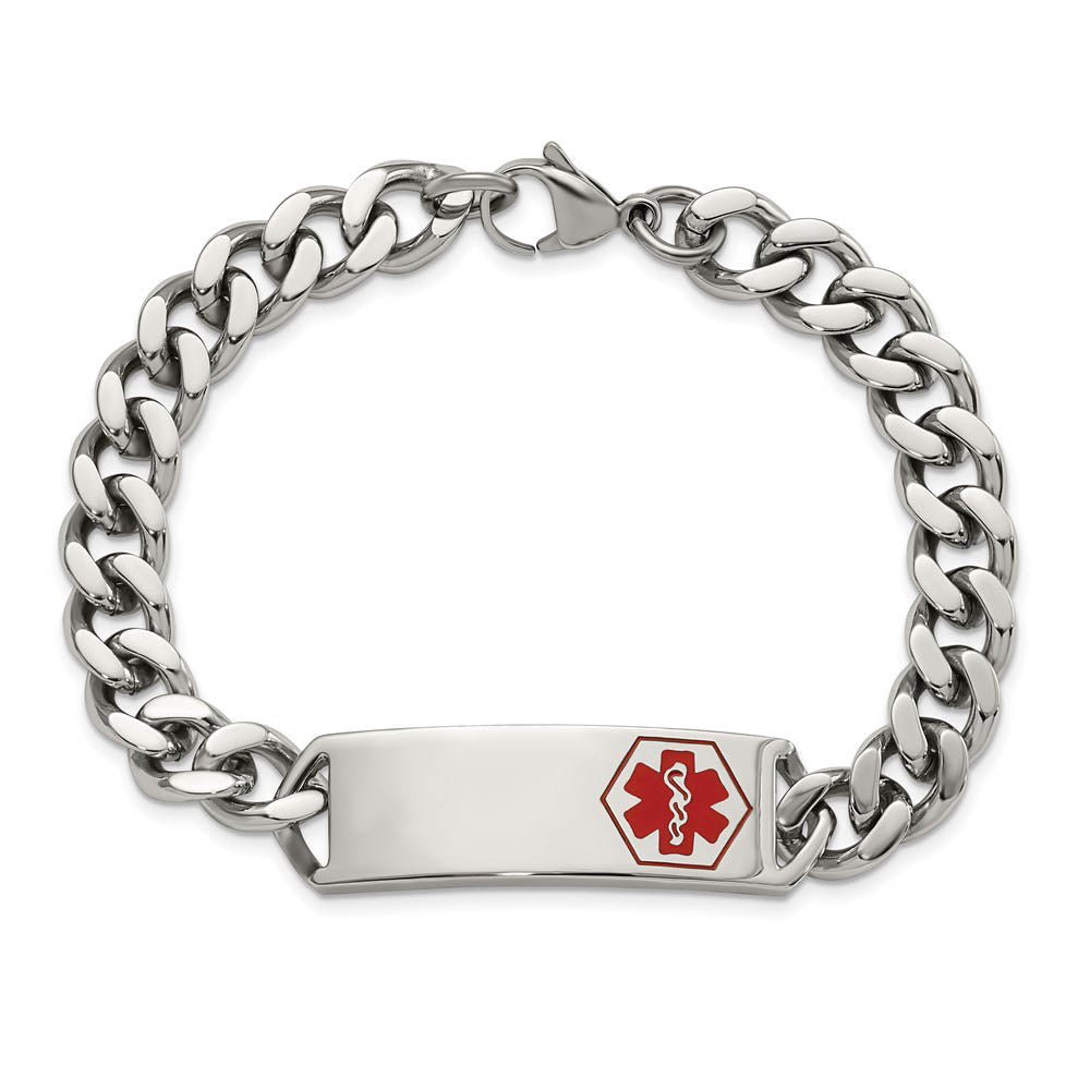 Alternate view of the Men's Stainless Steel Red Enamel Medical I.D. Curb Bracelet, 8 Inch by The Black Bow Jewelry Co.