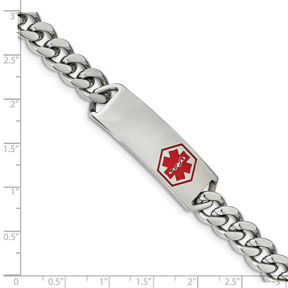 Alternate view of the Men's Stainless Steel Red Enamel Medical I.D. Curb Bracelet, 8 Inch by The Black Bow Jewelry Co.