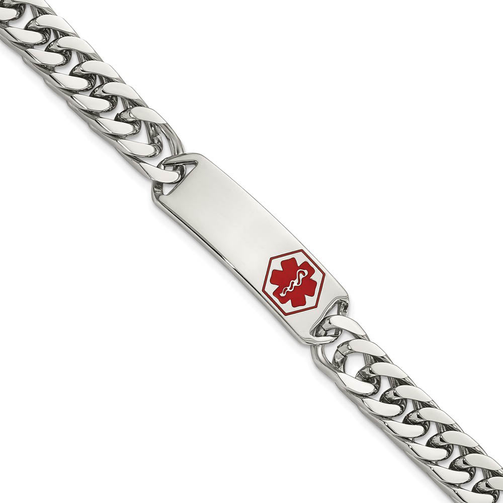 Men's Stainless Steel Red Enamel Medical I.D. Rambo Bracelet, 8.5 Inch, Item B19021 by The Black Bow Jewelry Co.