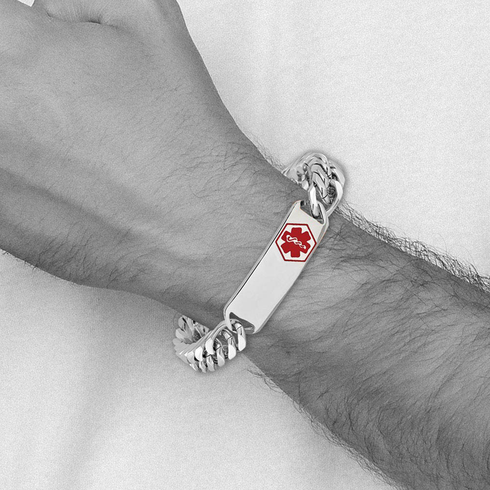 Alternate view of the Men's Stainless Steel Red Enamel Medical I.D. Rambo Bracelet, 8.5 Inch by The Black Bow Jewelry Co.