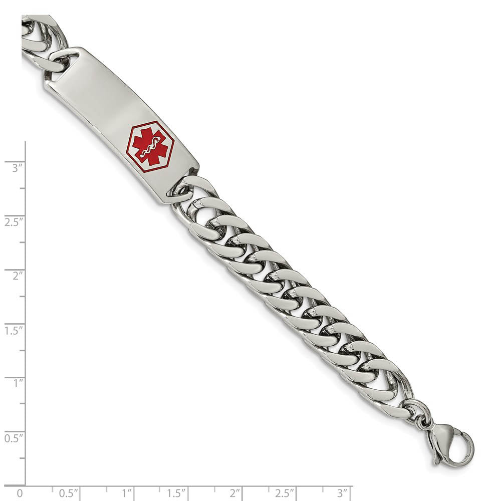 Alternate view of the Men's Stainless Steel Red Enamel Medical I.D. Rambo Bracelet, 8.5 Inch by The Black Bow Jewelry Co.