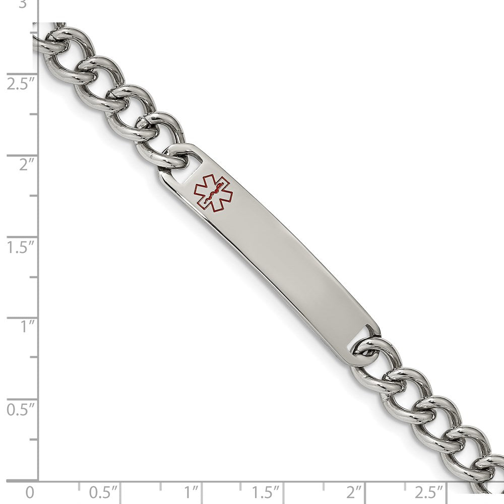 Alternate view of the 8mm Stainless Steel Red Enamel Medical I.D. Curb Bracelet, 8 Inch by The Black Bow Jewelry Co.