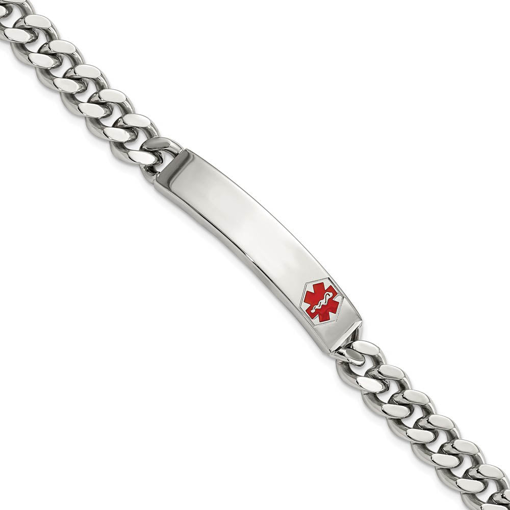 8.5mm Stainless Steel Red Enamel Medical I.D. Bracelet, 8.75 Inch, Item B19023 by The Black Bow Jewelry Co.