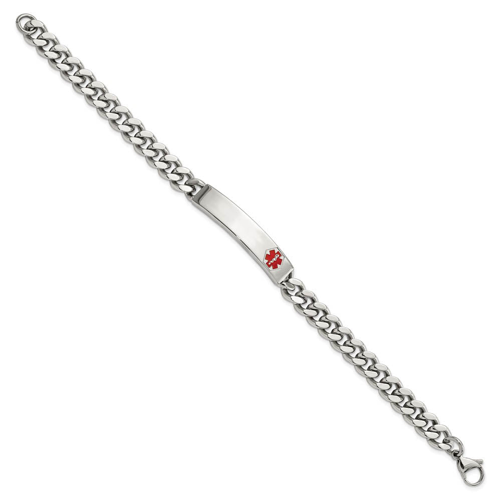 Alternate view of the 8.5mm Stainless Steel Red Enamel Medical I.D. Bracelet, 8.75 Inch by The Black Bow Jewelry Co.