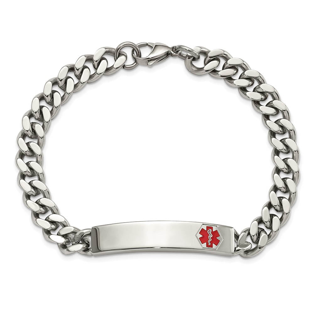 Alternate view of the 8.5mm Stainless Steel Red Enamel Medical I.D. Bracelet, 8.75 Inch by The Black Bow Jewelry Co.