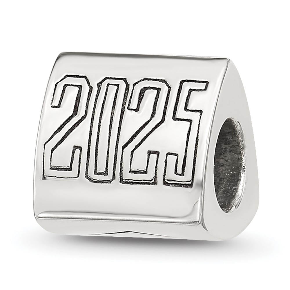 Sterling Silver 2025 Graduation 3-Sided Trilogy Bead Charm, Item B19024 by The Black Bow Jewelry Co.