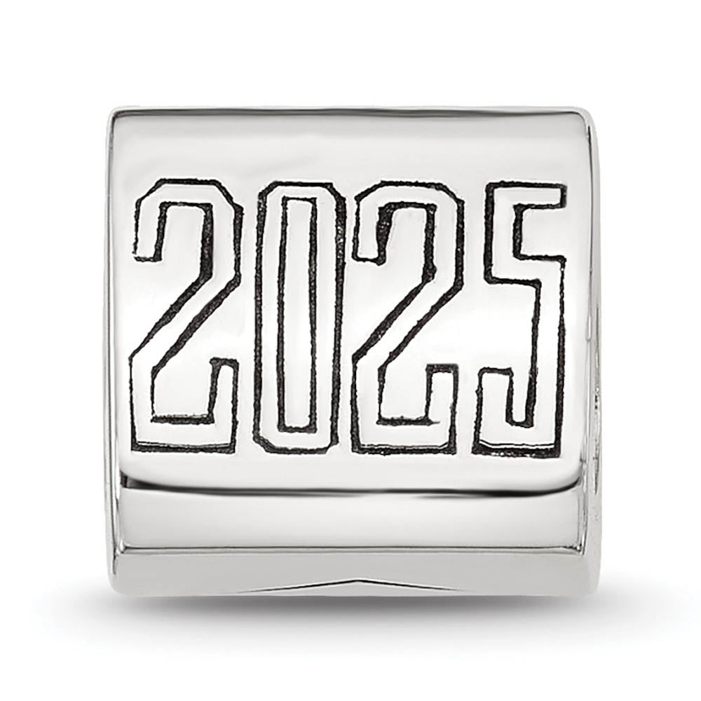 Alternate view of the Sterling Silver 2025 Graduation 3-Sided Trilogy Bead Charm by The Black Bow Jewelry Co.