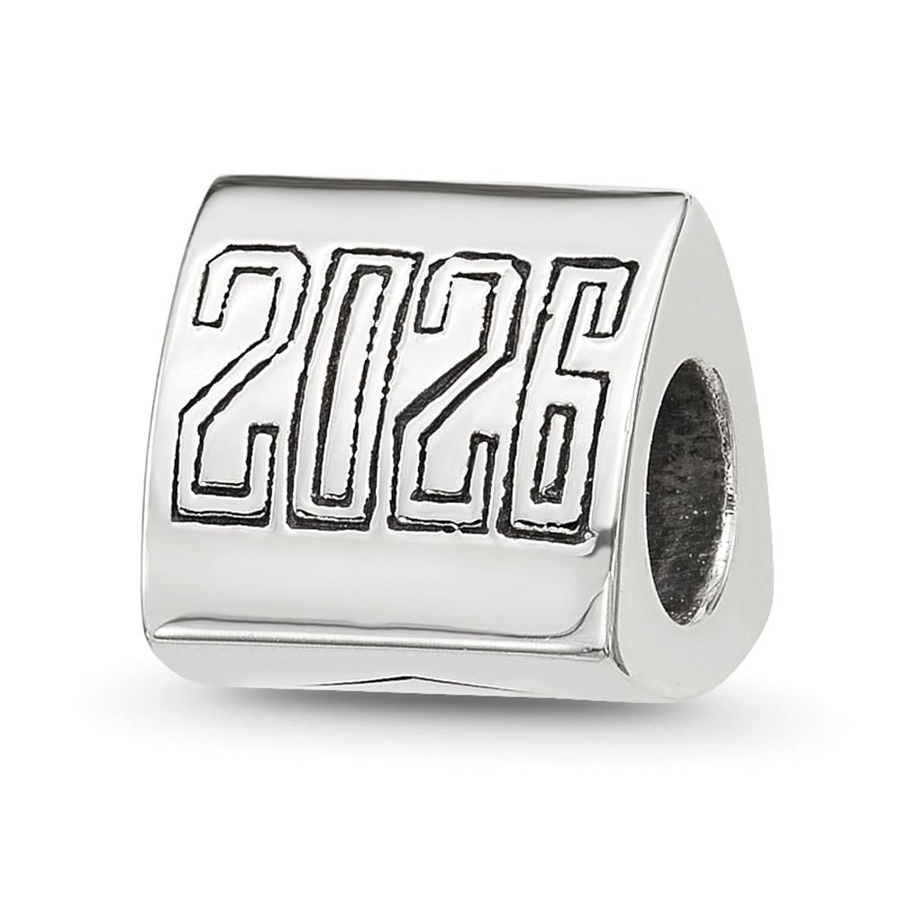 Sterling Silver 2026 Graduation 3-Sided Trilogy Bead Charm, Item B19025 by The Black Bow Jewelry Co.