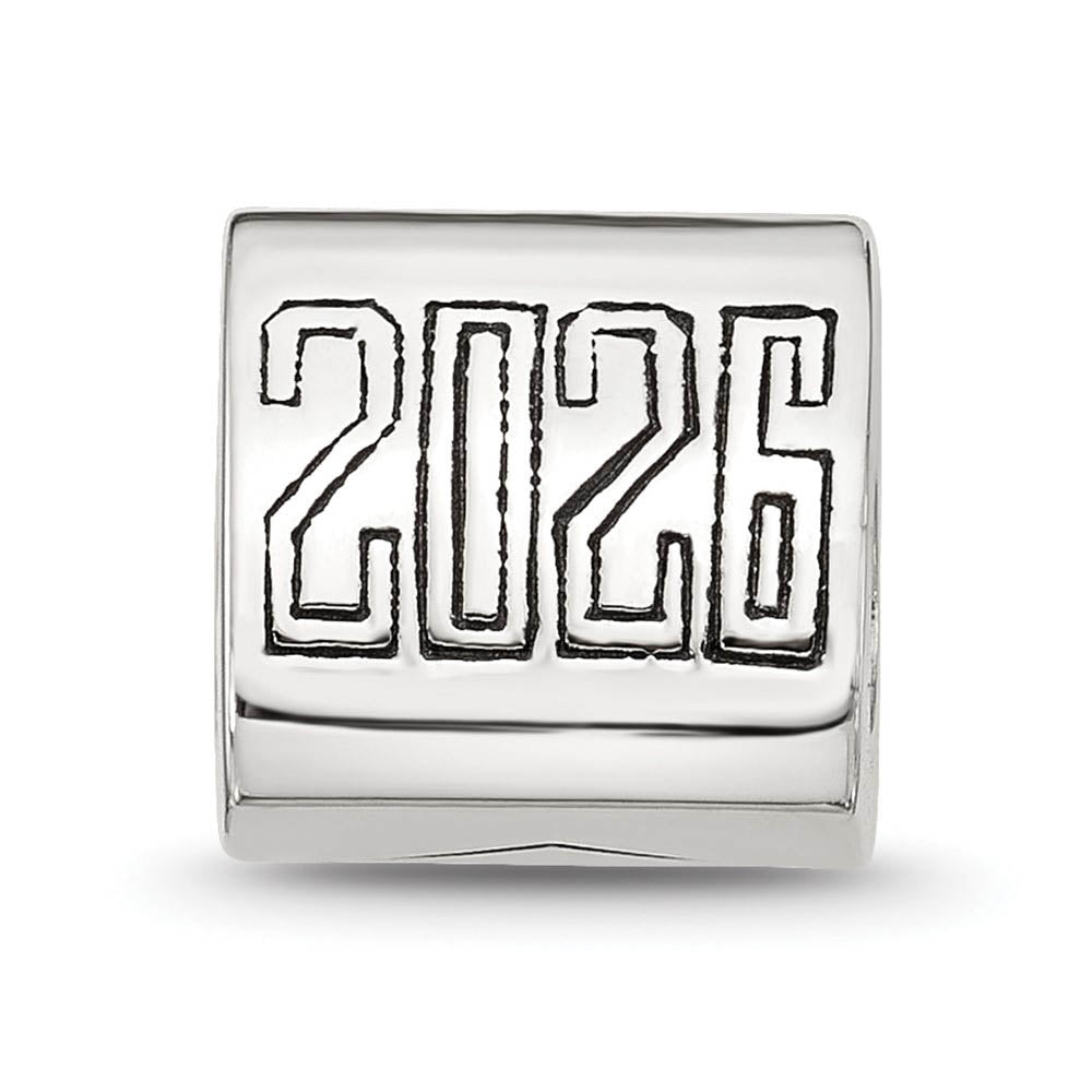 Alternate view of the Sterling Silver 2026 Graduation 3-Sided Trilogy Bead Charm by The Black Bow Jewelry Co.