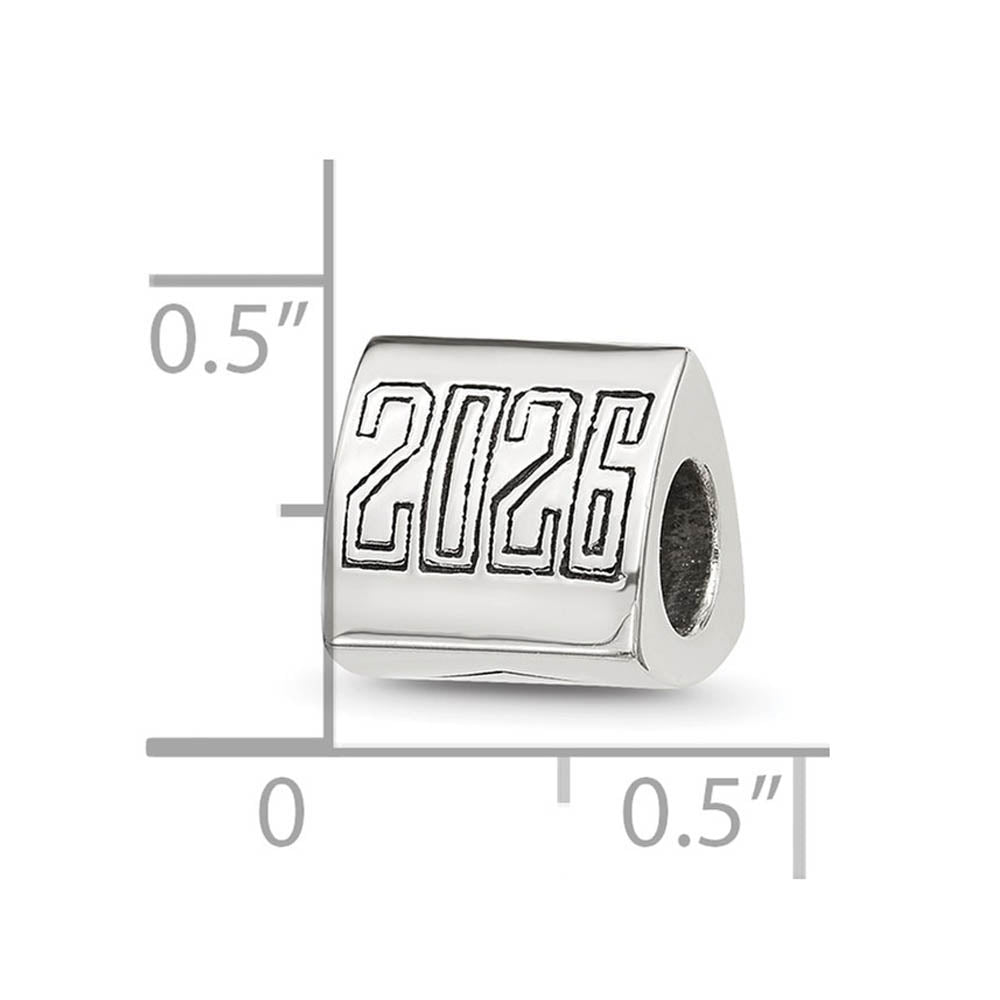 Alternate view of the Sterling Silver 2026 Graduation 3-Sided Trilogy Bead Charm by The Black Bow Jewelry Co.