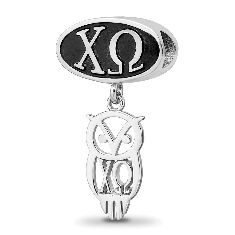 Sterling Silver & Enamel Chi Omega Sorority Owl Dangle Bead Charm, Item B19027 by The Black Bow Jewelry Co.