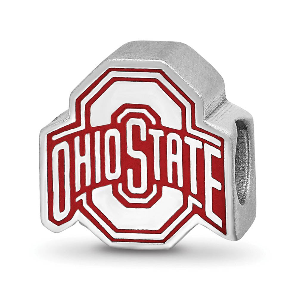 Sterling Silver Rhodium Plated Ohio State U. Enamel Logo Bead Charm, Item B19038 by The Black Bow Jewelry Co.
