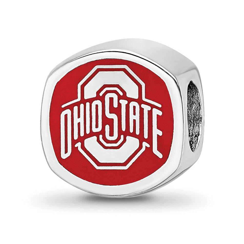 Sterling Silver Rhodium Plated Ohio State U. Enamel Cushion Bead Charm, Item B19039 by The Black Bow Jewelry Co.
