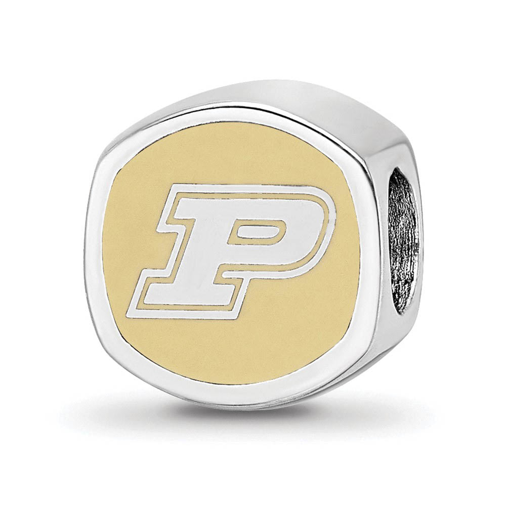 Sterling Silver Rhodium Plated Purdue Univ. Enamel Cushion Bead Charm, Item B19042 by The Black Bow Jewelry Co.