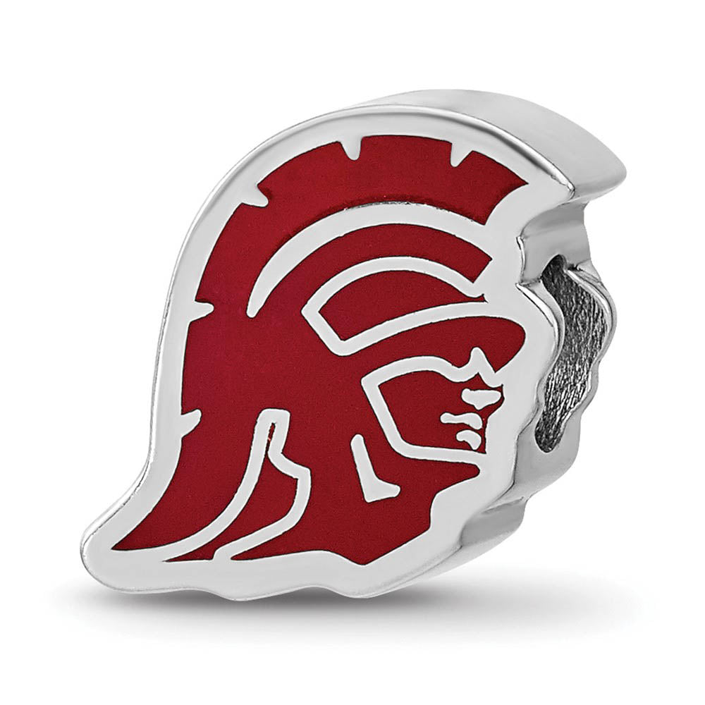 Sterling Silver Rhodium Plated U. of Southern Calif. Enamel Bead Charm, Item B19047 by The Black Bow Jewelry Co.