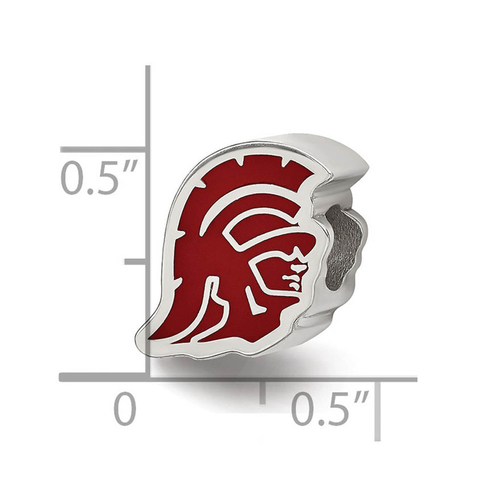 Alternate view of the Sterling Silver Rhodium Plated U. of Southern Calif. Enamel Bead Charm by The Black Bow Jewelry Co.