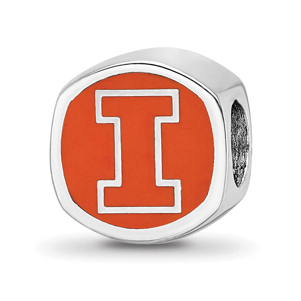Sterling Silver Rhodium Plated U Of Illinois Enamel Cushion Bead Charm, Item B19049 by The Black Bow Jewelry Co.