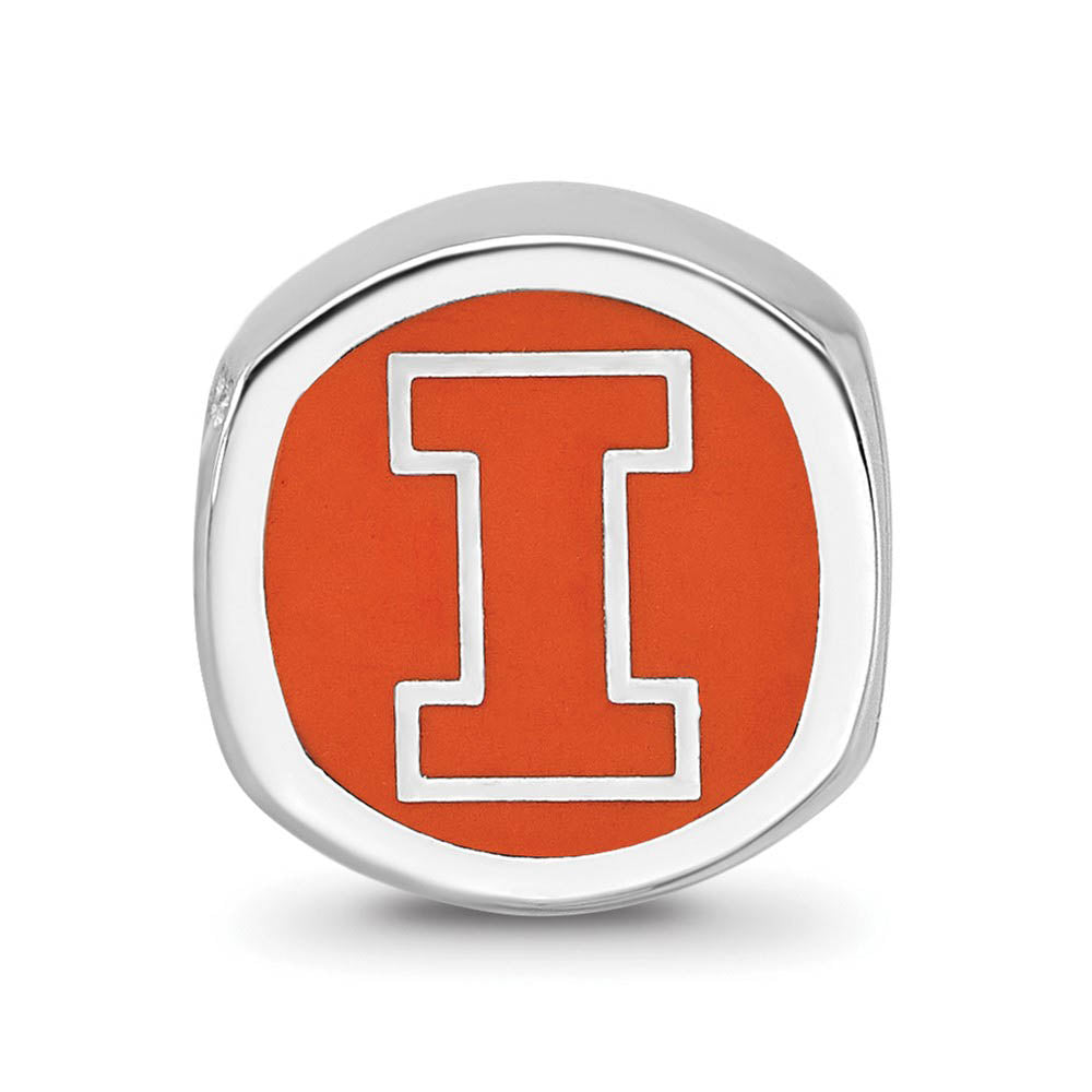Alternate view of the Sterling Silver Rhodium Plated U Of Illinois Enamel Cushion Bead Charm by The Black Bow Jewelry Co.