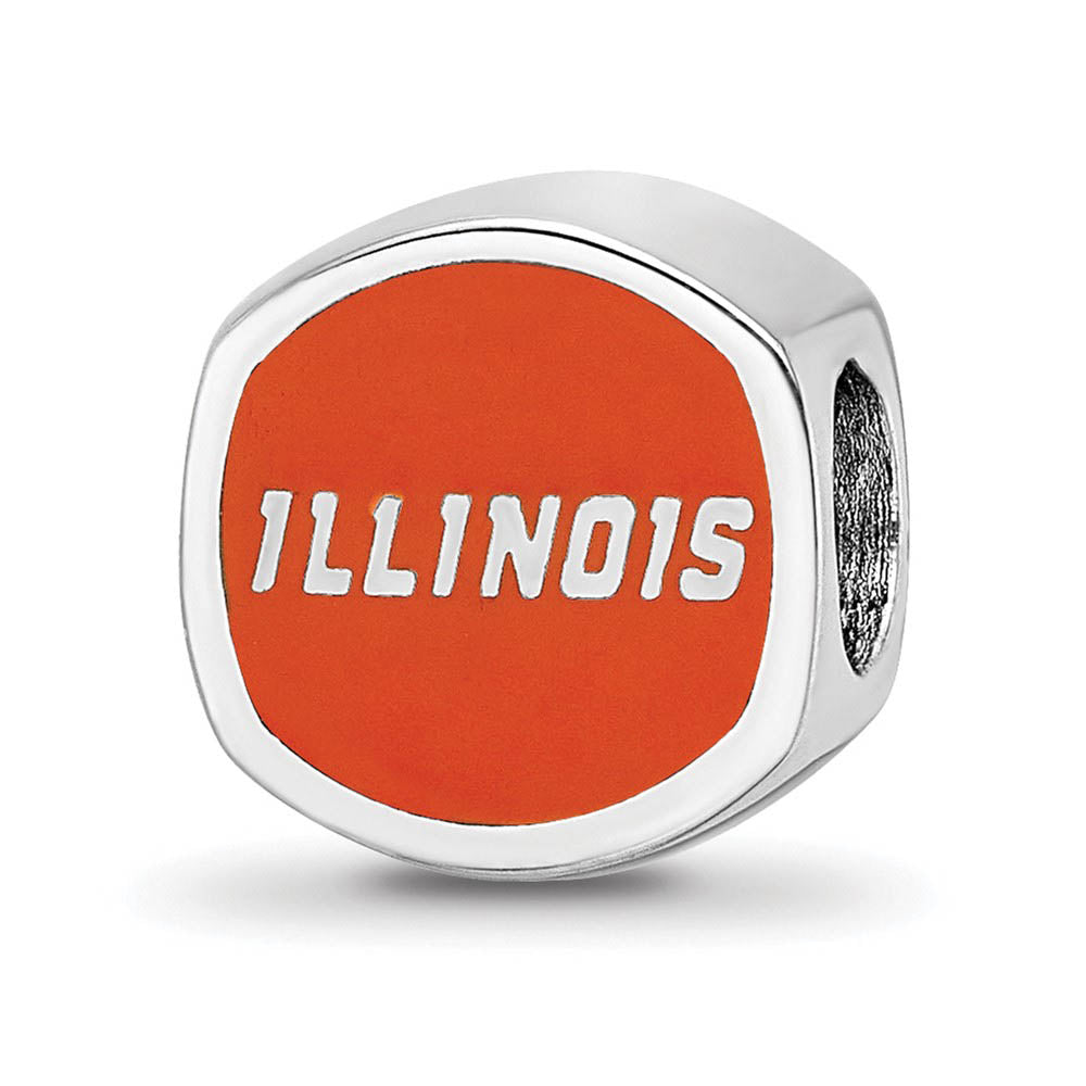 Alternate view of the Sterling Silver Rhodium Plated U Of Illinois Enamel Cushion Bead Charm by The Black Bow Jewelry Co.
