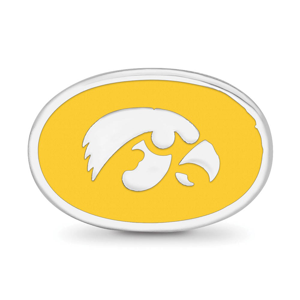 Alternate view of the Sterling Silver Rhodium Plated Univ. of Iowa Enamel Oval Bead Charm by The Black Bow Jewelry Co.