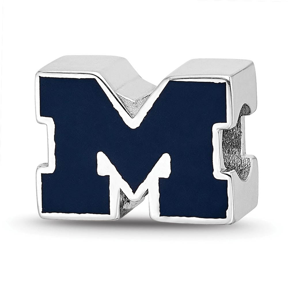 Sterling Silver Rhodium Plated U of Michigan Enamel 1-Sided Bead Charm, Item B19052 by The Black Bow Jewelry Co.