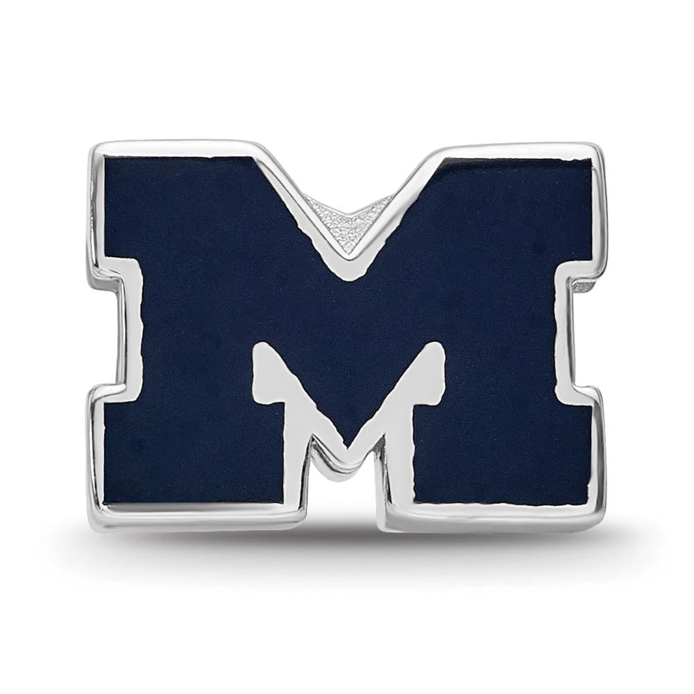 Alternate view of the Sterling Silver Rhodium Plated U of Michigan Enamel 1-Sided Bead Charm by The Black Bow Jewelry Co.