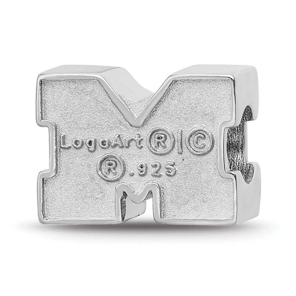 Alternate view of the Sterling Silver Rhodium Plated U of Michigan Enamel 1-Sided Bead Charm by The Black Bow Jewelry Co.