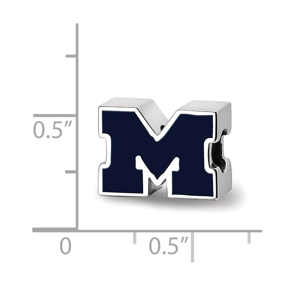 Alternate view of the Sterling Silver Rhodium Plated U of Michigan Enamel 1-Sided Bead Charm by The Black Bow Jewelry Co.