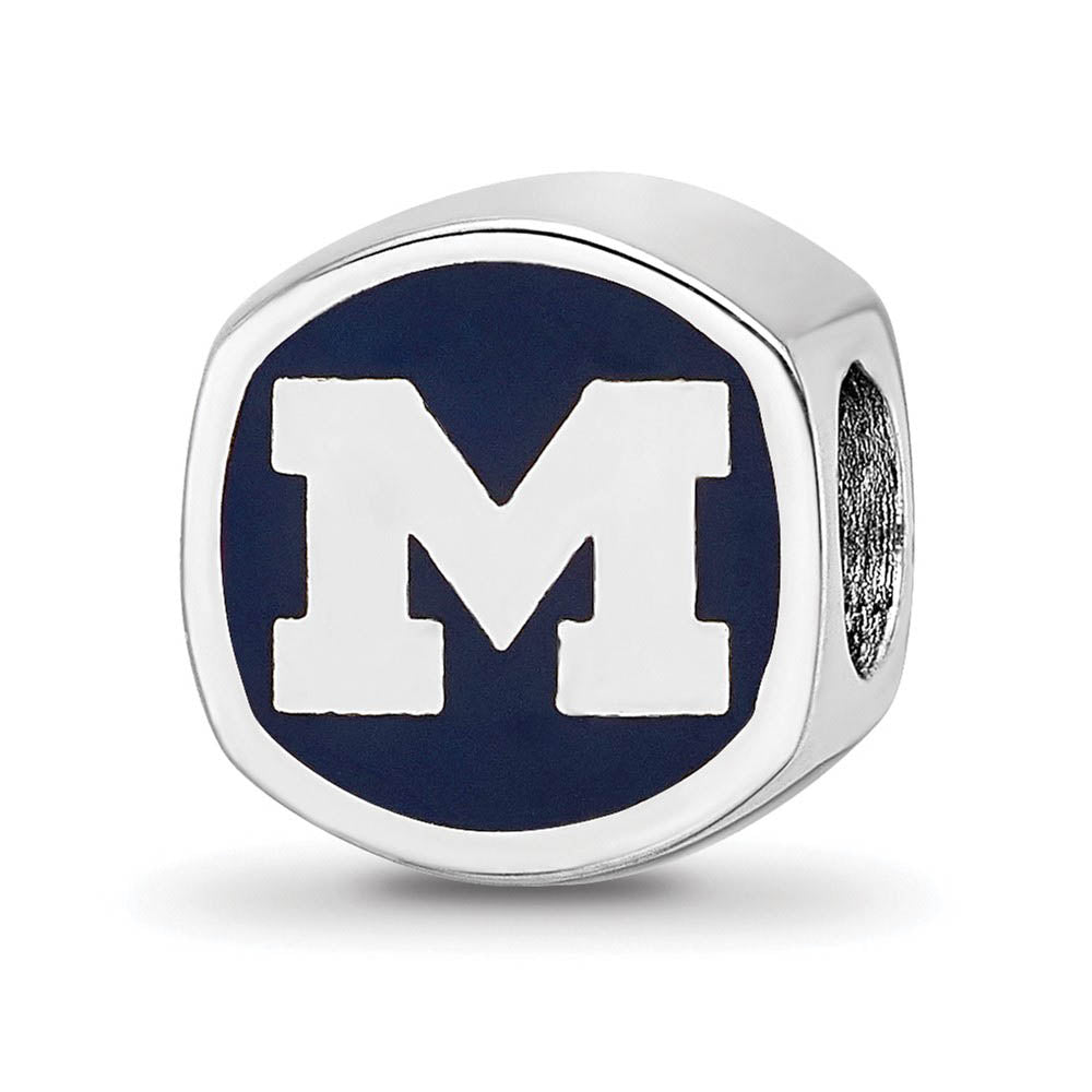 Sterling Silver Rhodium Plated U of Michigan Enamel Cushion Bead Charm, Item B19053 by The Black Bow Jewelry Co.