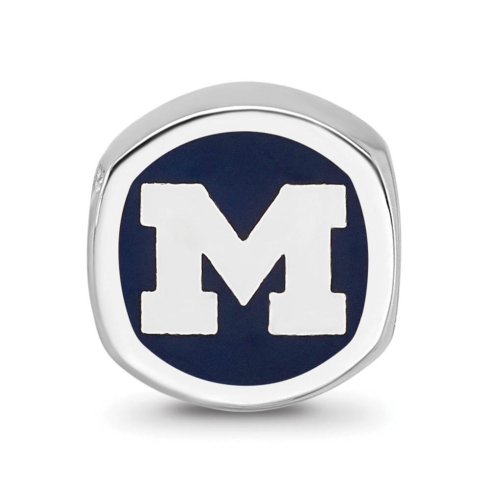 Alternate view of the Sterling Silver Rhodium Plated U of Michigan Enamel Cushion Bead Charm by The Black Bow Jewelry Co.