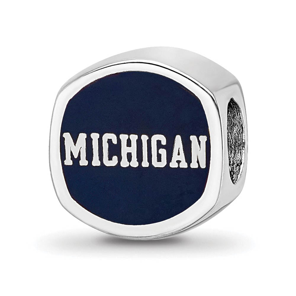 Alternate view of the Sterling Silver Rhodium Plated U of Michigan Enamel Cushion Bead Charm by The Black Bow Jewelry Co.