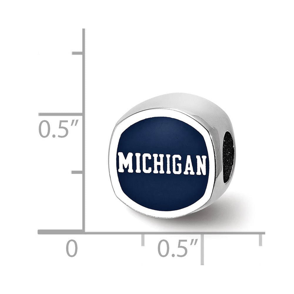 Alternate view of the Sterling Silver Rhodium Plated U of Michigan Enamel Cushion Bead Charm by The Black Bow Jewelry Co.