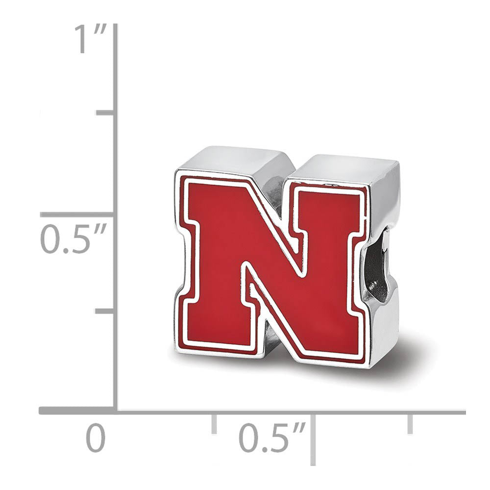 Alternate view of the Sterling Silver Rhodium Plated U of Nebraska Enamel 1-Sided Bead Charm by The Black Bow Jewelry Co.