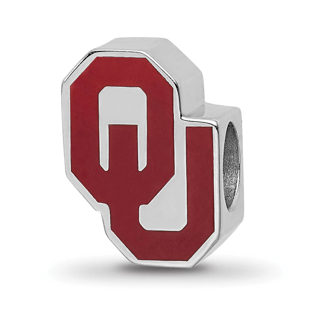Sterling Silver Rhodium Plated U of Oklahoma 1-Sided Enamel Bead Charm, Item B19059 by The Black Bow Jewelry Co.