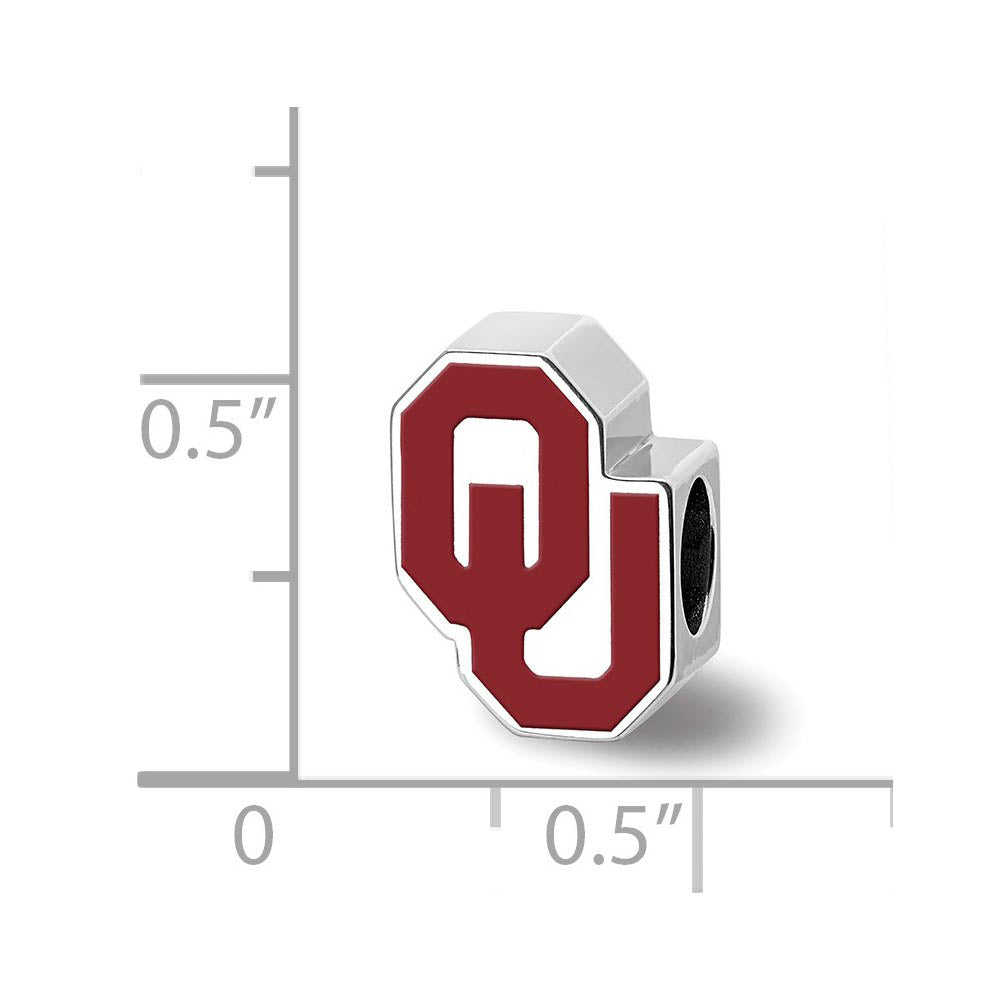 Alternate view of the Sterling Silver Rhodium Plated U of Oklahoma 1-Sided Enamel Bead Charm by The Black Bow Jewelry Co.