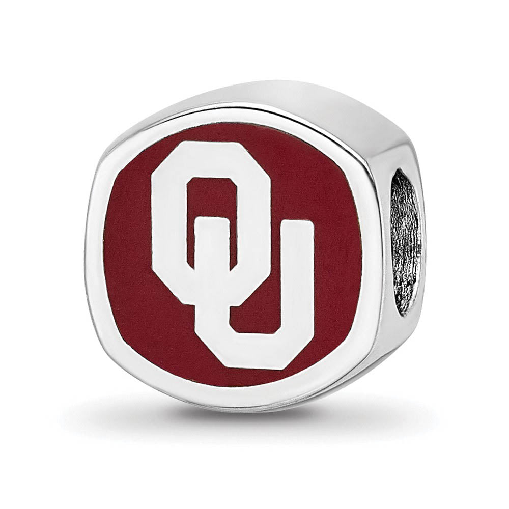 Sterling Silver Rhodium Plated U of Oklahoma Enamel Cushion Bead Charm, Item B19060 by The Black Bow Jewelry Co.