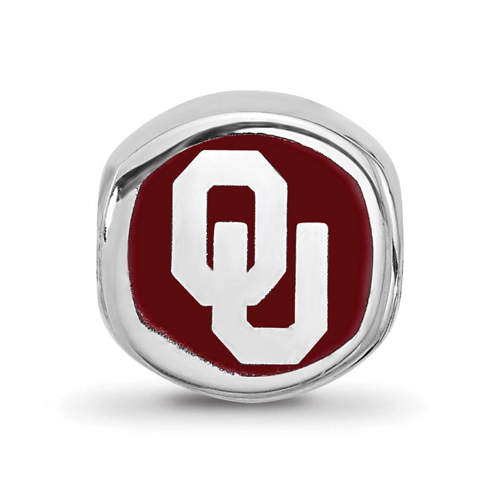 Alternate view of the Sterling Silver Rhodium Plated U of Oklahoma Enamel Cushion Bead Charm by The Black Bow Jewelry Co.