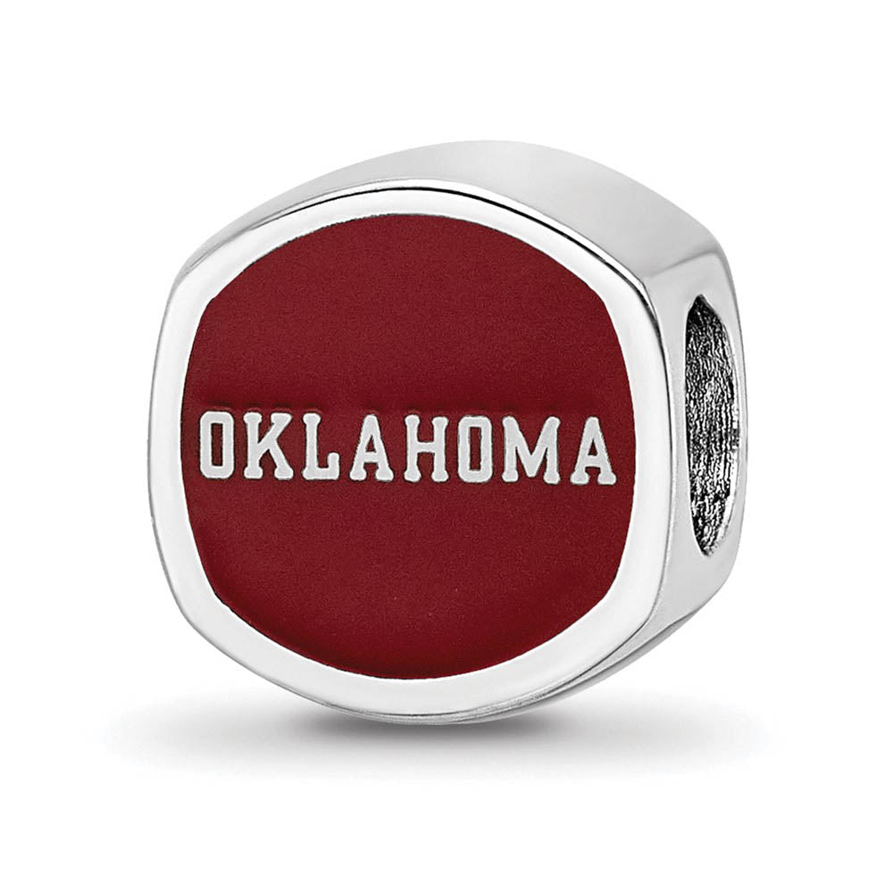Alternate view of the Sterling Silver Rhodium Plated U of Oklahoma Enamel Cushion Bead Charm by The Black Bow Jewelry Co.